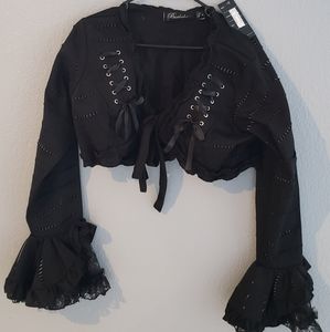 Crop jacket or shrug with flare cuffs